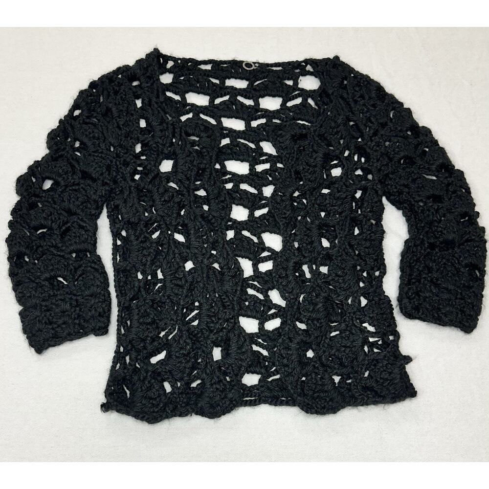 Black Open-Weave Crochet Cardigan Sweater